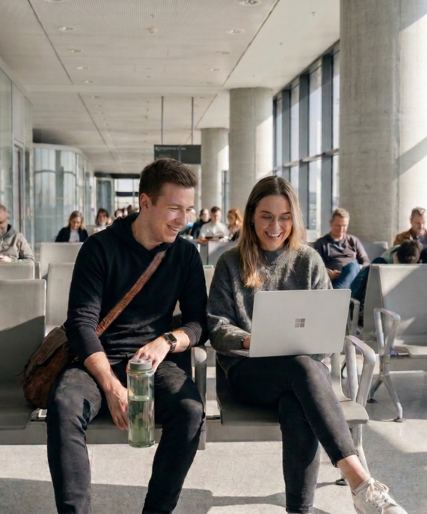 Couple utilisant un ordinateur reconditionné – solutions informatiques pour chaque usage chez Nevolit à Trévoux